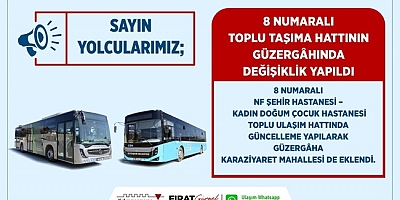 8 Numaralı Toplu Taşıma Hattının Güzergâhında Değişiklik Yapıldı