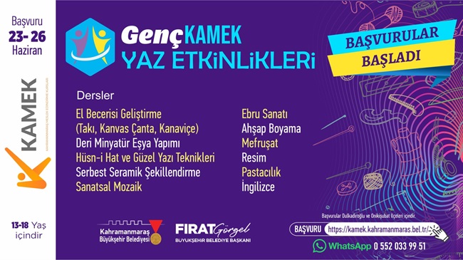 Genç KAMEK Yaz Kursları İçin Başvurular Başladı! Büyükşehir Belediyesinin 13