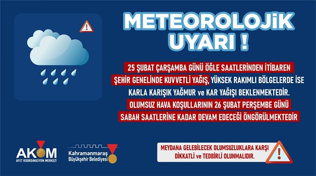 Şehir Genelinde Kuvvetli Yağış Uyarı! Büyükşehir Belediyesi Afet Koordinasyon Merkezi,