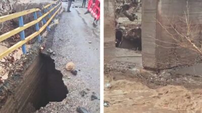 SAĞANAK YAĞIŞ KÖPRÜYÜ ÇÖKERTTİ Esmepur–Karaağaç bağlantı köprüsü ulaşıma kapatıldı Pazarcık’ta