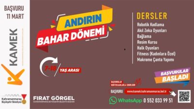 Andırın’da KAMEK Kurslarına Başvurular Başladı; 7 Branşta Ücretsiz Eğitim Büyükşehir