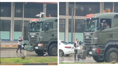 Kahramanmaraş’ın Pazarcık ilçesinde, Malatya istikametine ilerleyen askeri konvoy, bir işletme