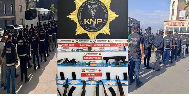 Kahramanmaraş’ta narkotik ekiplerince düzenlenen geniş çaplı uyuşturucu operasyonunda 45 şüpheli