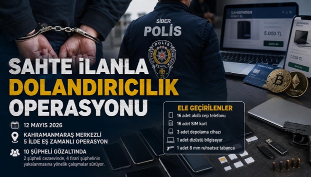 Kahramanmaraş Cumhuriyet Başsavcılığı koordinesinde yürütülen nitelikli dolandırıcılık soruşturması kapsamında, sosyal