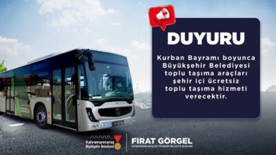 Büyükşehir Belediyesi otobüsleri, Kurban Bayramı boyunca şehir içi ücretsiz toplu