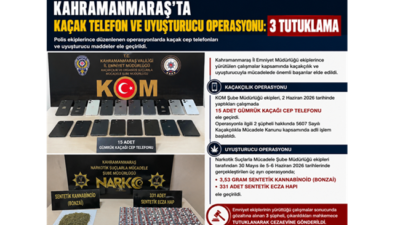 Kahramanmaraş’ta Kaçak Telefon ve Uyuşturucu Operasyonu: 3 Tutuklama Kahramanmaraş’ta polis