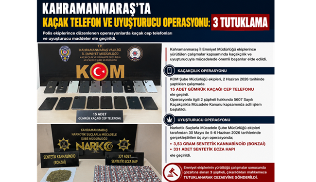 Kahramanmaraş’ta Kaçak Telefon ve Uyuşturucu
