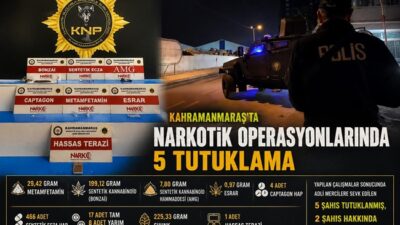 Kahramanmaraş Emniyet Müdürlüğü Narkotik Suçlarla Mücadele Şube Müdürlüğü ekiplerince 12,