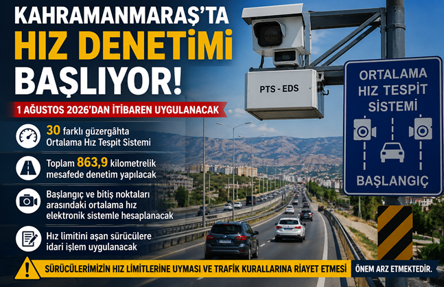 Kahramanmaraş’ta Ortalama Hız Denetimi Dönemi Başlıyor! 30 Güzergâhta Uygulanacak Kahramanmaraş’ta