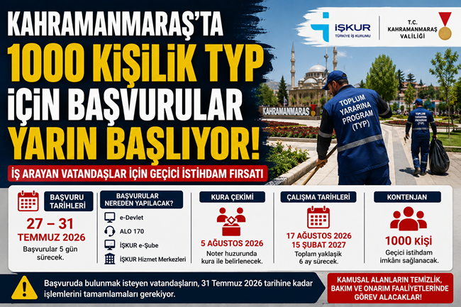 Kahramanmaraş’ta binlerce iş arayan vatandaşı ilgilendiren 1000 kişilik Toplum Yararına