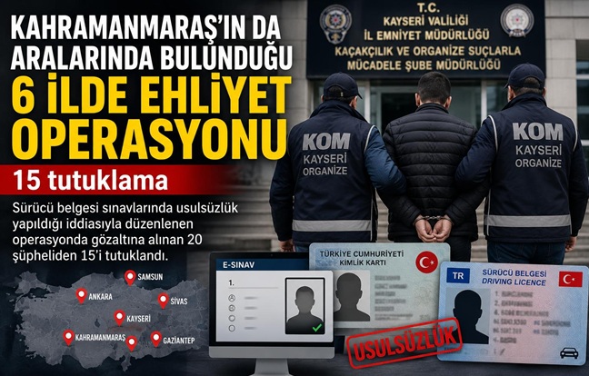 Kahramanmaraş’ta Ehliyet Operasyonu: 15 Tutuklama