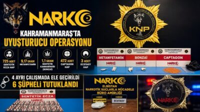 Kahramanmaraş’ta Narkotik Suçlarla Mücadele Şube Müdürlüğü ile Elbistan Narkotik Büro