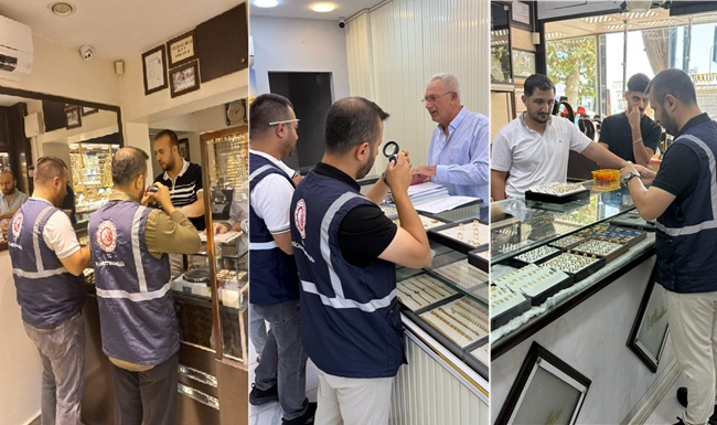 Kahramanmaraş Ticaret İl Müdürlüğü ekipleri, kuyumculuk sektörüne yönelik denetimlerini sürdürürken,