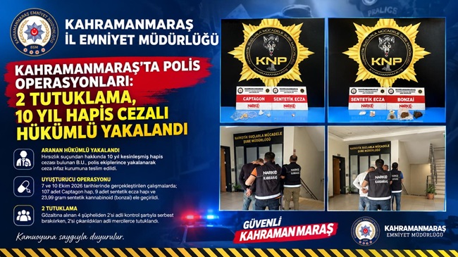 Kahramanmaraş’ta Aranan Hükümlü Yakalandı: 10 Yıl Hapis Cezası Bulunuyordu Kahramanmaraş’ta
